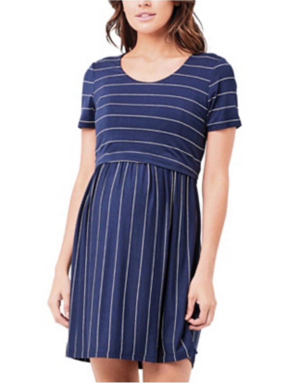Ripe Navy and White Striped Short Sleeve Maternity Mini Dress